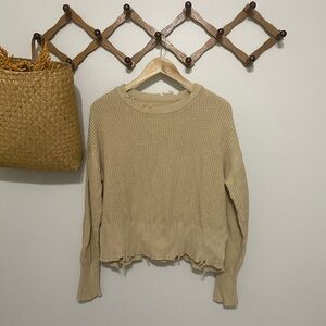 Pistola Olga Distressed Over-Sized Beige Waffle Sweater